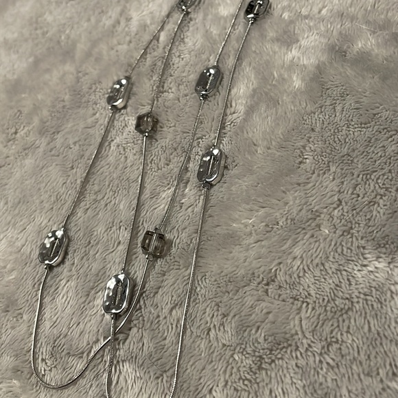 NEW Long Silver Double Strand Necklace & Earring Set - Picture 3 of 4
